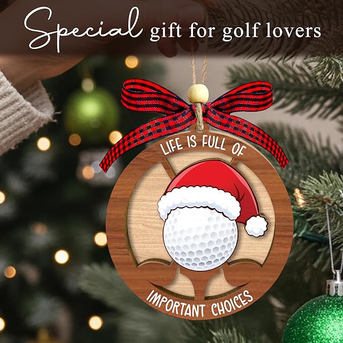 Golf Christmas Ornaments 2025 - Golf Ornaments For Christmas Tree - 2 Layer Wooden Hanging Decor For Sport Fans, Golfer, Sport Lovers, Coaches - Xmas Gifts For Golfers - Funny Golf Gifts For Men Woman