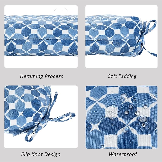 JMGBird Outdoor Chair Cushions, Pack of 2 Patio Seat/Back Cushions 19" x 19" with Ties for Patio Furniture Chairs Home Garden Decoration (Blue Black with Plaid)