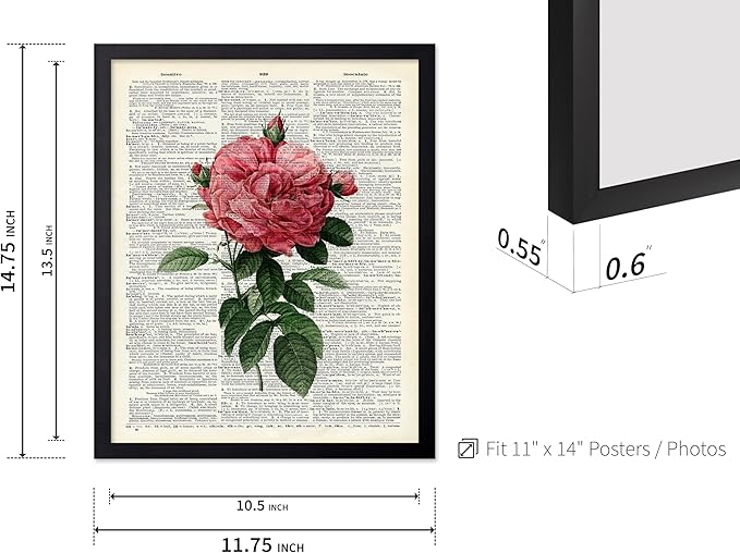 Poster Master Dictionary Art Poster - Pink Roses Print - Flower Art - Floral Art - Gift for Him, Her & Florist - Minimal Decor for Living Room, Bedroom, Dorm or Flower Shop, 11x14 Black Framed