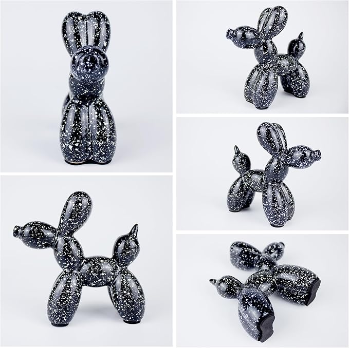 Creative Balloon Dog Statues Small Ceramic Animal Sculpture Modern Home Decor Living Room Desktop Decorations Bedroom Office Cabinet Ornament (Black-A)