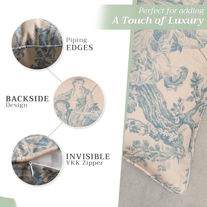 Maison d' Hermine Decorative Pillow Covers 18 x 18 Inch Square 100% Cotton Throw pillow Covers with invisible Zipper Cushion Case for Living Room Couch, Chair, Sofas, Bedroom, Home (The Miller - Blue)