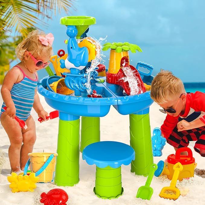 3-in-1 Water Sand Table Outside Toys for Toddlers, Summer Outdoor Beach Backyard Toys Water Table for Kids Todllers 3-5, Activity Sensory Tables Birthday Gifts for Boys Girls