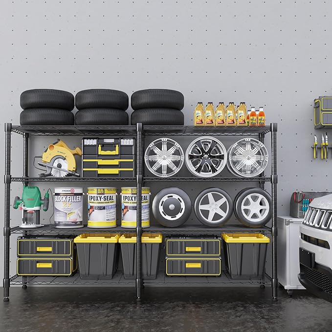 Homdox Heavy Duty Storage Shelves, 4 Tier Wire Shelving Unit, Adjustable Metal Shelves for Storage, Garage Rack Pantry Shelves Kitchen Shelving, 18"x72"x60", Black