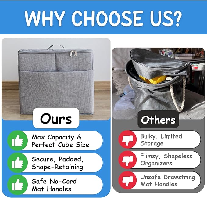 XL Toy Storage Organizer with Play Mat - Storage Bag/Box for Kids, Boys, Girls, Nursery, Playroom - Basket for Building Bricks/Blocks - Collapsible Fabric Cube Bin, 13"x13"x15"