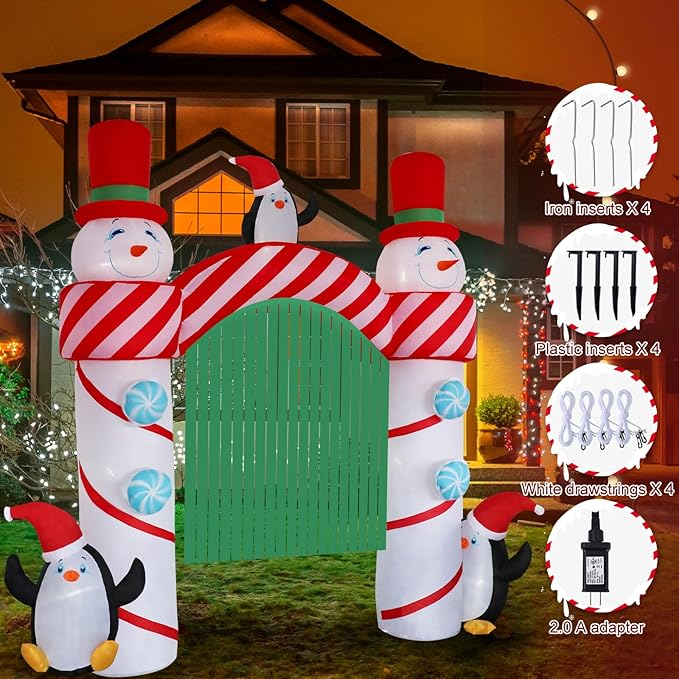 10ft Christmas Inflatable Outdoor Decorations, Snowman Arch Inflatable Yard Decorations with LED Lights for Indoor Outdoor Patio Garden Christmas Decoration