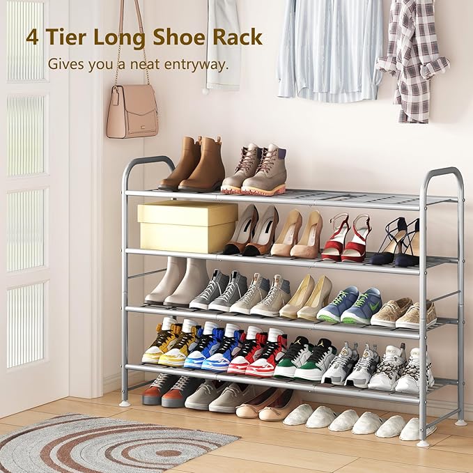 LINZINAR Shoe Rack 4 Tier Storage Organizer for Closet Entryway Metal Grey