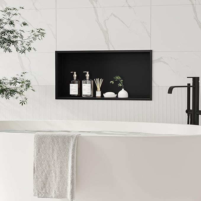 Stainless Steel Shower Niche 24" X 12", No Tile Needed Wall Niche, Recessed Shower Shelf for Bathroom Storage, Matte Black