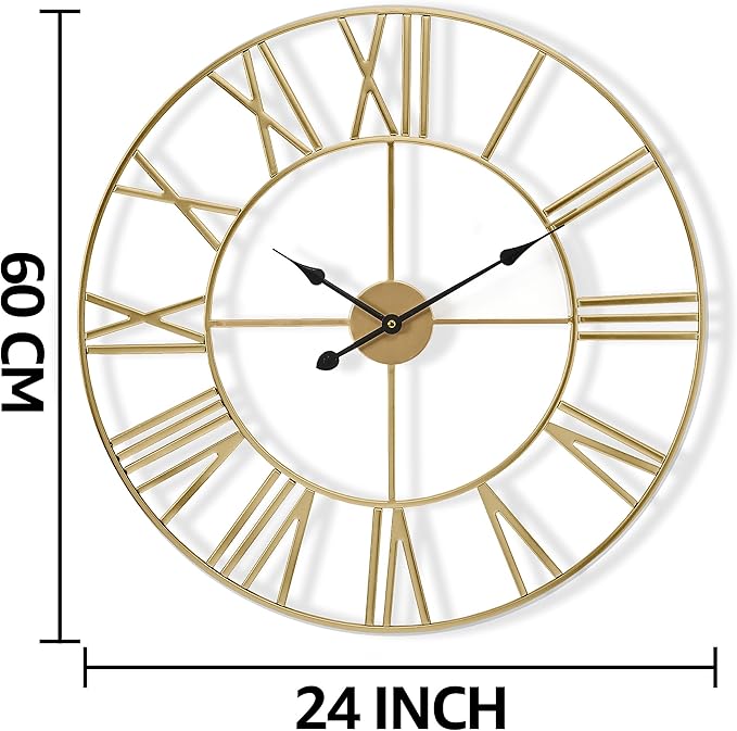 Sorbus Large Wall Clock for Living Room Decor – Easy to Hang 24-Inch Big Wall Clock – Metal Wall Art for Kitchen, Bedroom, Home, Office – Analog Decorative Wall Clock (Gold)