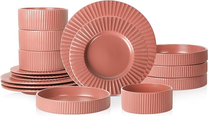 Christian Siriano Lusso 16-Piece Dinnerware Set Stoneware, Redwood
