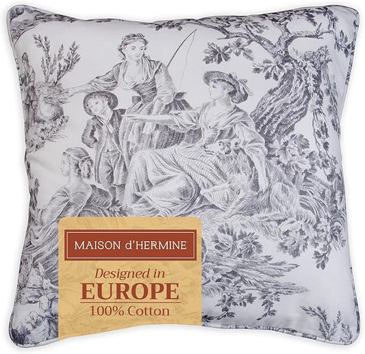 Maison d' Hermine Decorative Pillow Covers 18 x 18 Inch Square 100% Cotton Throw Pillow Covers with Invisible Zipper for Couch, Chair, Sofas, Bedroom, Home (The Miller - Paloma Grey (White))