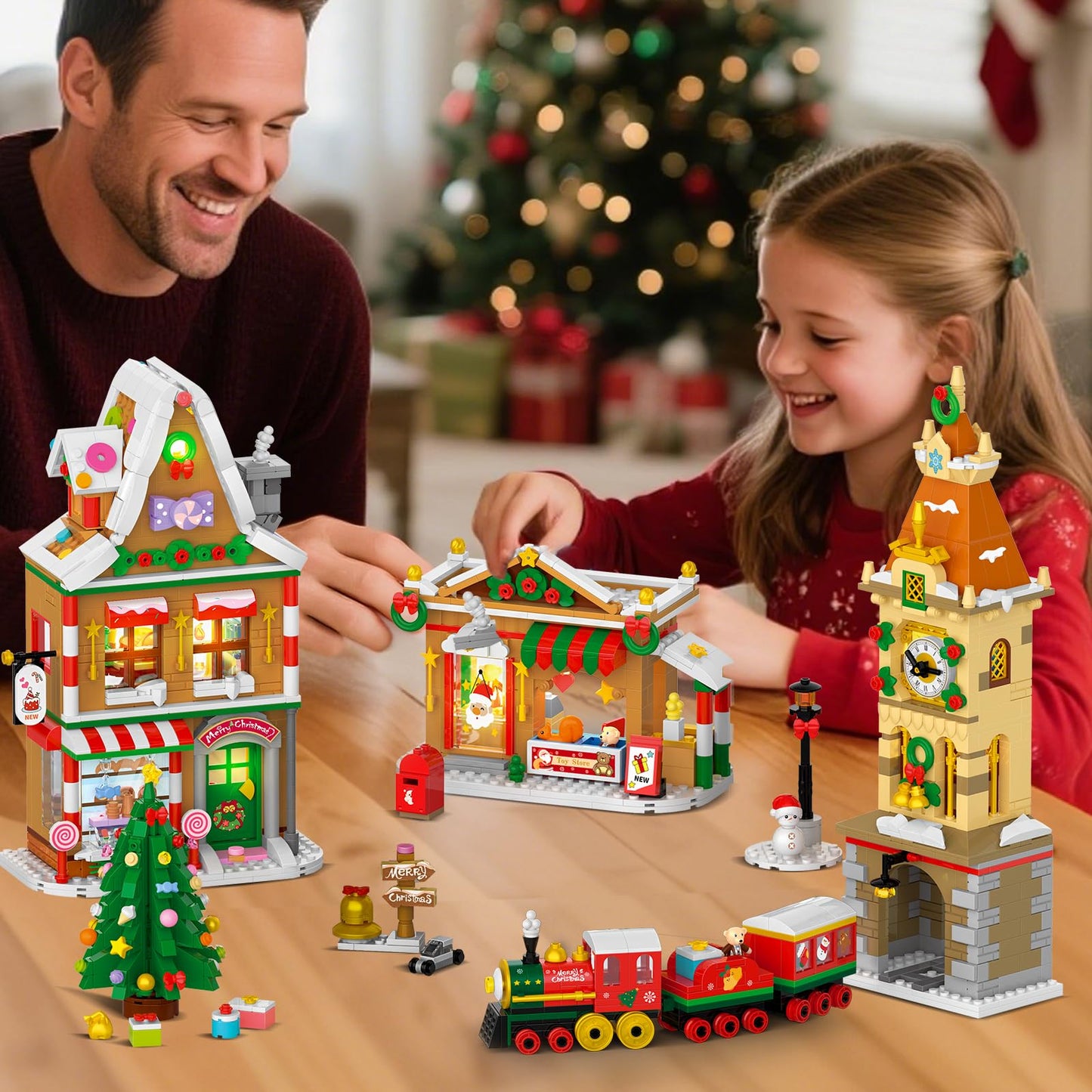 INSOON 2025 Advent Calendar Christmas Mini Building Set with Light, 24 Days Countdown City Main Street Building Block Kit with Xmas Tree, Holiday Gift Building Toys for Adults Kids Boys Girls Ages 8+