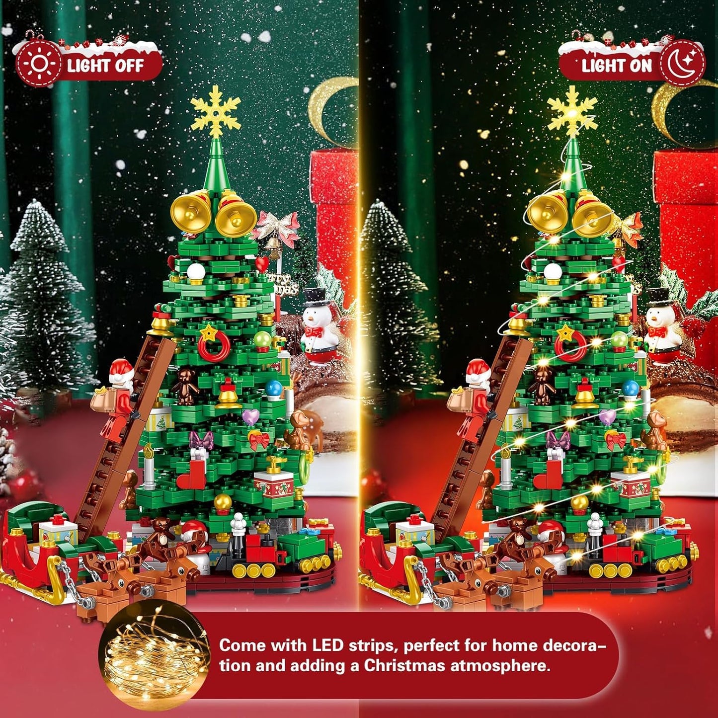 Siyaluens Advent Calendar 2025 - Christmas Tree Building Block Set, 1011 Pieces Christmas Santa Claus Moose Toy Decorations Building Kits for Adults Teen Girls Boys Countdown Calendar Gifts