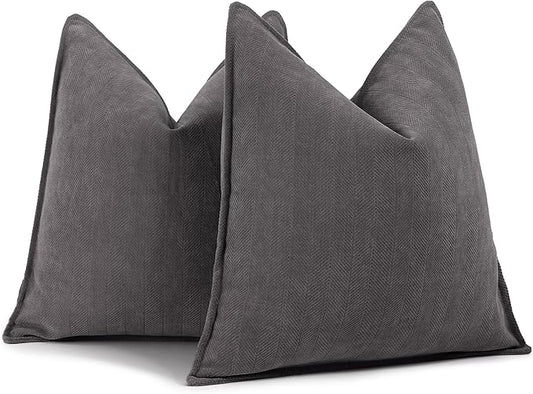 ZWJD Rustic Gray Pillow Covers 16x16 Set of 2 Chenille Throw Pillow Covers with Elegant Design Soft and Luxurious Decorative Throw Pillows for Couch, Bed, and Home Decor