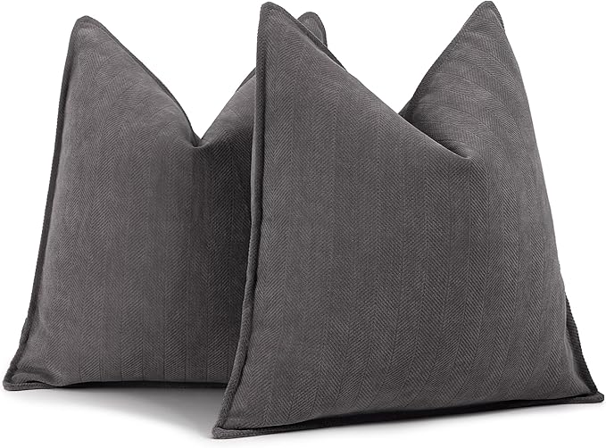 ZWJD Rustic Gray Pillow Covers 24x24 Set of 2 Chenille Throw Pillow Covers with Elegant Design Soft and Luxurious Decorative Throw Pillows for Couch, Bed, and Home Decor