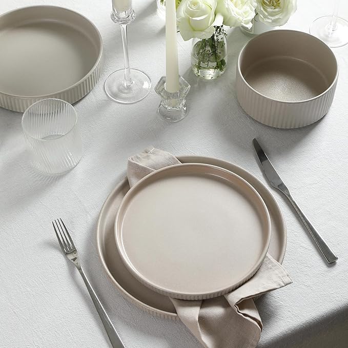 Stone Lain Haven 12-Piece Dinnerware Set, Beige, Includes 4 Dinner Plates, 4 Salad Plates, 4 Bowls, Microwave & Dishwasher Safe