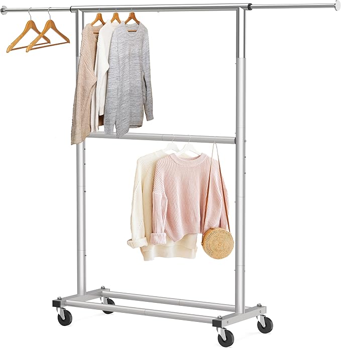 Simple Houseware Double Rod Garment Rack, Grey