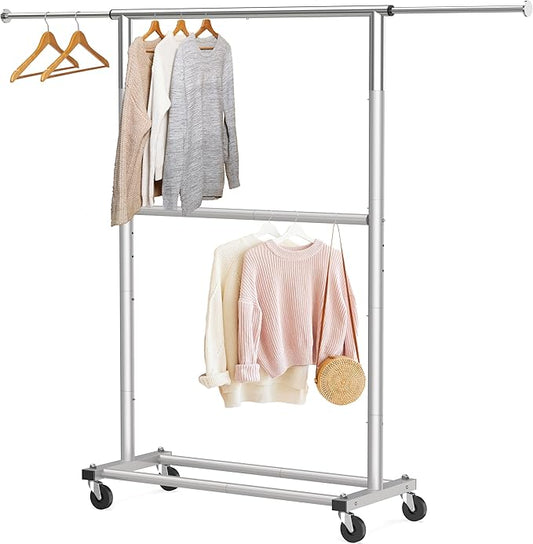 Simple Houseware Double Rod Garment Rack, Grey