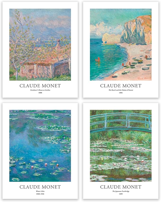 EVOLE HOME - Claude Monet Giclée Art Print Set of 4 Unframed 11x14 Inch Impressions on Premium Matte Art Paper for Home or Office Decor