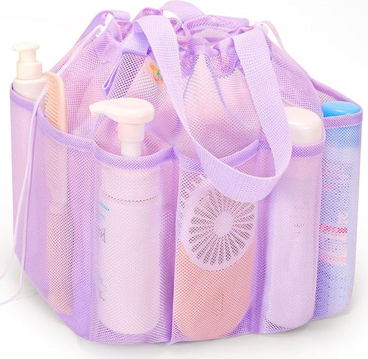 Mesh Shower Caddy Portable with Drawstring, Dorm Room Essentials for College Students Girl & Boy, Larger Shower Bag for Camping,Swimming,Gym,Travel,Bathroom - Purple
