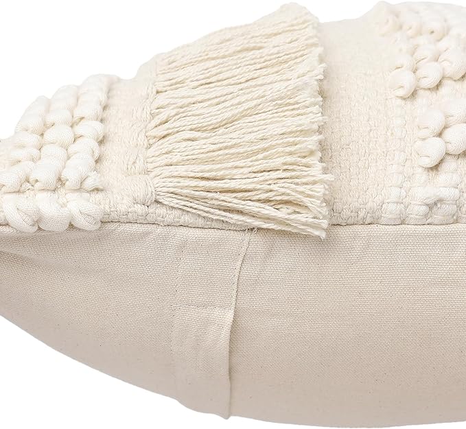 REDEARTH · Boho Textured Throw Pillow Cushion Covers - Woven Tufted Decorative Farmhouse Cases Set for Couch - Bed - Chair - Dining - Patio - Outdoor - 100% Cotton (18"x18" - Natural) Pack of 2