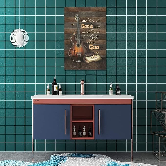 banonaty Christian Guitar Wall Art Rock Music Guitar Decor Musical Pictures Artwork Inspirational Quotes Canvas Prints Room For Studio Bedroom Living Bathroom Framed 16''x24''