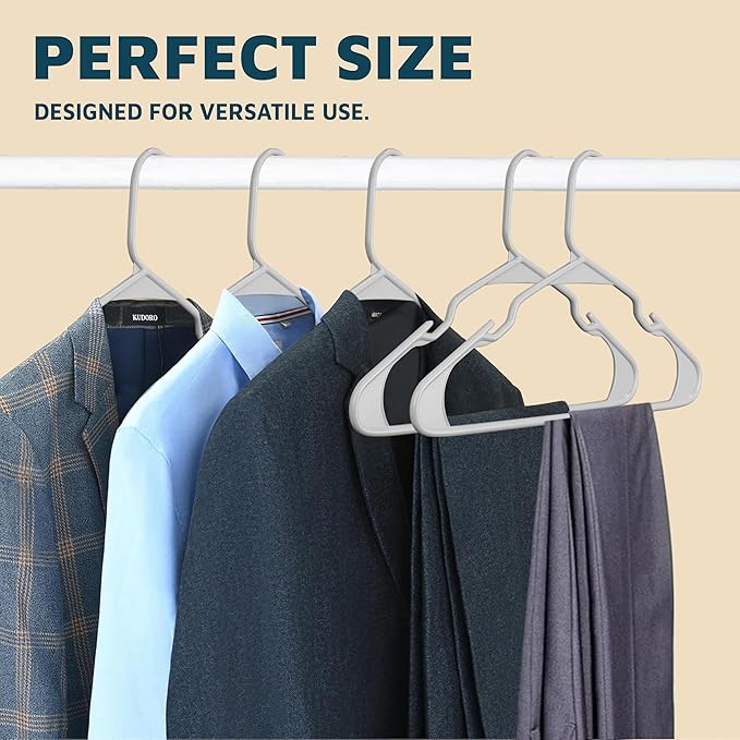 Plastic Clothes Hangers – Heavy Duty Hanger Set, for Organizing Clothes, Dresses, and Coat, Holds Up to 5 lbs, Space-Saving Hangers with Non-Slip Shoulder Grooves, Pack of 20, Gray