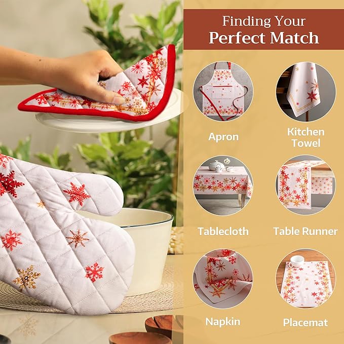 Maison d' Hermine Oven Gloves 100% Cotton Oven Mitt 7" x 13" with Loop Heat Resistant BBQ Cooking Gloves for Thanksgiving Christmas Decorations Baking Handling Hot Pans (Pack of 1, Crystal Star)