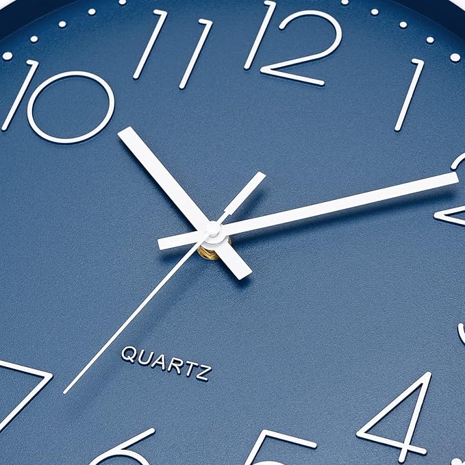 Foxtop 14 Inch Wall Clock Large Silent Non-Ticking Battery Operated Round Quartz Modern Wall Clock Decorative for Office Living Room Bedroom Kitchen Home (Cerulean)