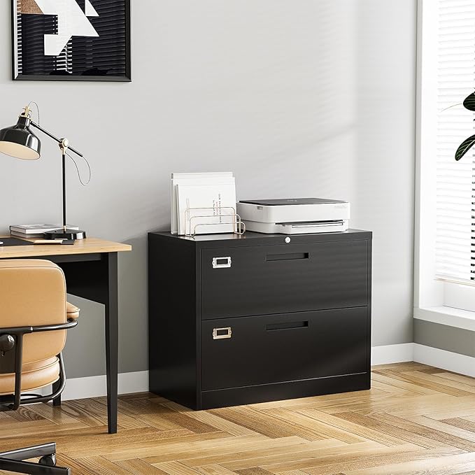 Lateral Filing Cabinet,2 Drawer File Cabinet with Lock,Office Lateral File Cabinets for Legal/Letter A4 Size,Require Assembly, Black