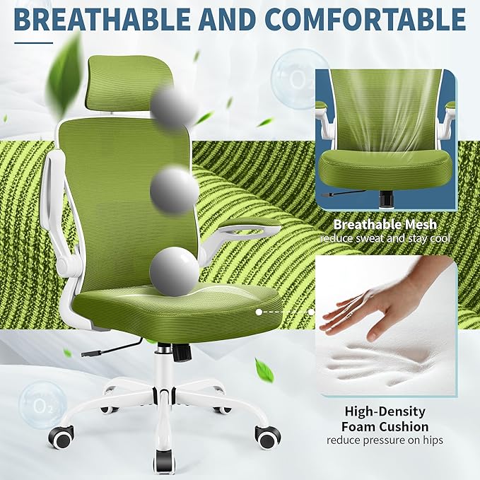 FelixKing Ergonomic Office Chair, Adjustable Lumbar Support, Swivel Chair with HighBack and Armrest, Adjustable Height Gaming Chair, Avocado Green