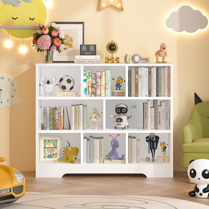 Book Shelf for Kids, 8 Cubes Storage Organizer Montessori Bookshelf, 3-Tier Wooden Kids Bookcase, Toy Storage Organizer for Children, White Toddler Bookshelf Cube Shelf for Kid’s Room, Classroom