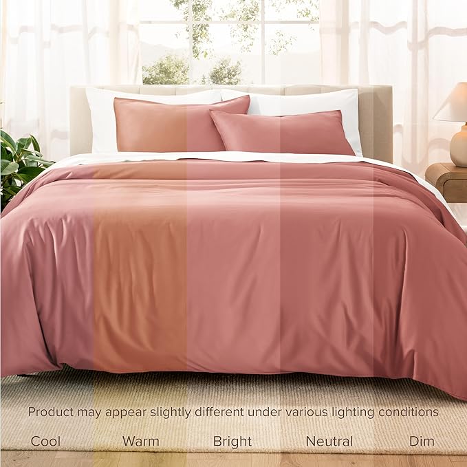 Bare Home 100% Organic Cotton Sateen Duvet Cover Set - 400 Thread Count - Smooth Sateen Weave - Warm & Luxurious - Duvet Cover (King/Cal King, Dusty Rose)