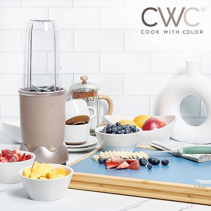 COOK WITH COLOR Personal Power Blender 600W, 24oz Capacity, BPA-Free Jar, Ice-Crushing Blades, Ideal for Smoothies & More, Anti-Slip Feet, Easy to Clean, Goat/Mink
