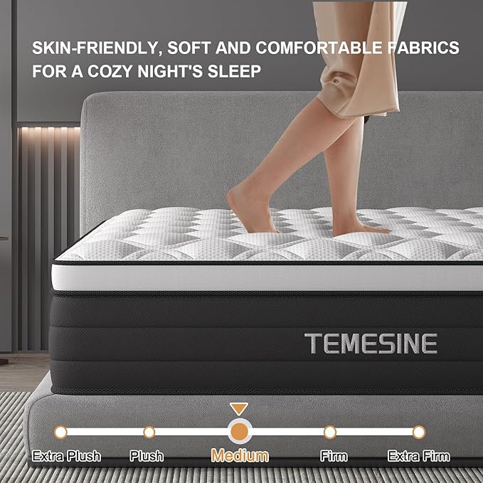 Full Size Mattress, 12 Inch Hybrid Mattress in a Box with Individual Pocket Spring, Gel Memory Foam and Euro Top, Medium Firm Feel with Motion Isolation, Pressure Relief, Edge Support, Black