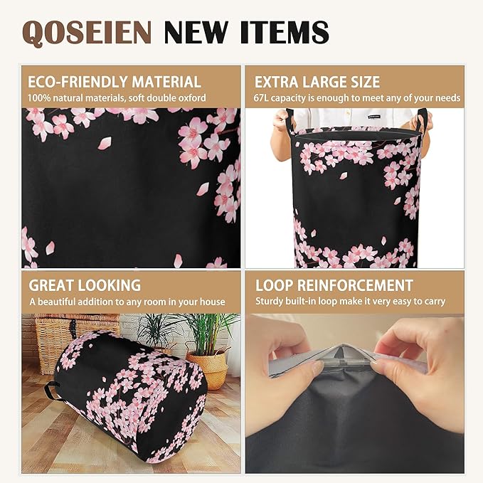 Laundry Hamper,Cherry Blossom Laundry Basket,Waterproof Oxford Cloth Storage Basket with Handle for Clothes Books Nursery Home Storage Sundries 16"x20"