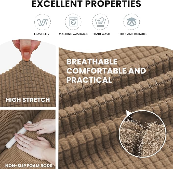 LURKA Stretch Sofa Slipcovers 1 Piece Couch Covers for 3 Cushion Couch Sofa Furniture Protector Full Sofa Covers with Elastic Bottom for Kids and Dog (Camel, Large)