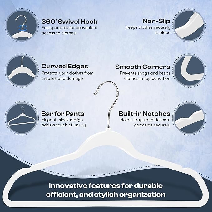 DEILSY™ White Hangers 50 Pack - Thin Slim Space Saving, Plastic Hangers, Non Velvet Plastic Hanger for Closet Organization Hanger for Clothes Adult