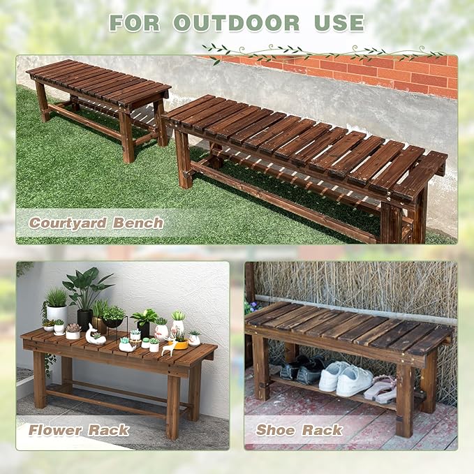 Outdoor Garden Bench, 2-Person Wood Patio Bench Weatherproof Outdoor Backless Bench, Anti-Corrosion and Anti-Rust Garden Benches for Garden Lawn Porch Park Backyard (Natural,35.5''/90cm)