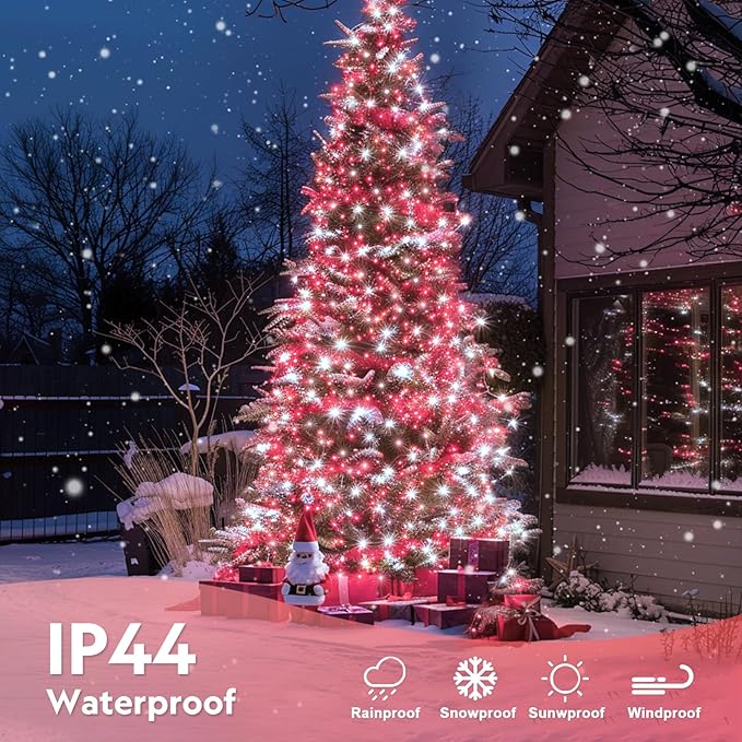 JMEXSUSS 132ft Red and White Christmas Lights Outdoor with Remote, 400 LED String Lights Indoor Plug in with Remote, 8 Modes Christmas Fairy Lights for Bedroom Tree Party Christmas Decorations