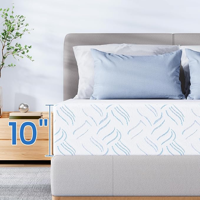 Twin Memory Foam Mattress, 10 Inch Cooling Gel Bed in a Box, Foam Mattress with Removable Cover No Fiberglass, Support Cool Night Sleep & Pressure Relief, Made in USA, White(75"*39"*10")