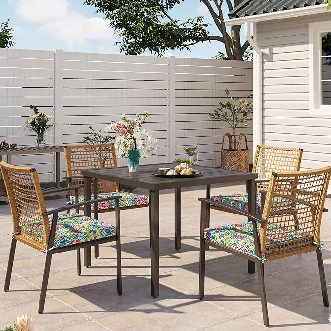 Set of 2 Outdoor Square Chair Cushions 18.5"x16"x2" for Patio, Water Resistant Patio Dining Seat Pads Replacement for Kitchen Garden and Outdoor Furniture Decoration - Damask Red