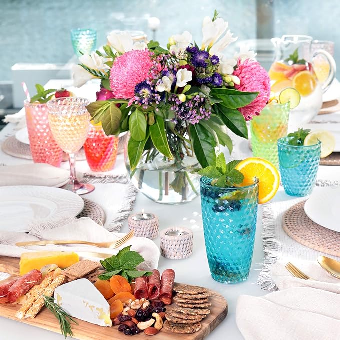 BELLAFORTE Shatterproof Tritan Plastic Tall Tumbler, Set of 4, 19oz - Laguna Beach Drinking Glasses - Unbreakable Tritan Drinking Glasses for Parties - BPA Free - Blue