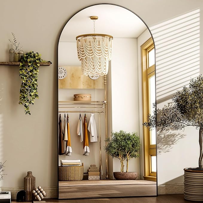 HARRITPURE 80"x40"Full Length Mirror - Arch Floor Mirrors with Aluminum Alloy Frame Free-Standing Wall Mounted or Leaning Large Bedroom Dressing Mirror,Black