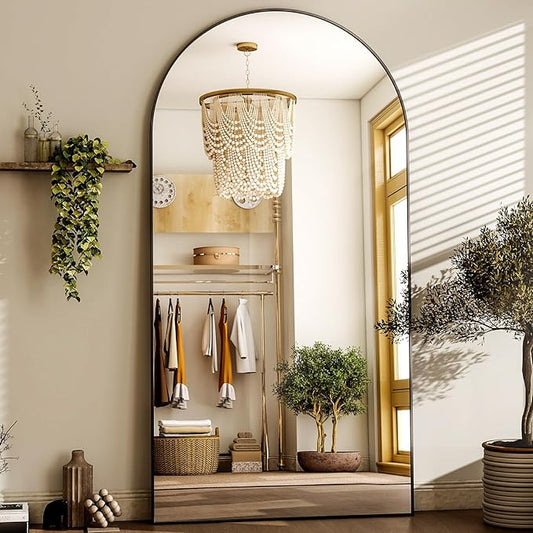 HARRITPURE 80"x40"Full Length Mirror - Arch Floor Mirrors with Aluminum Alloy Frame Free-Standing Wall Mounted or Leaning Large Bedroom Dressing Mirror,Black