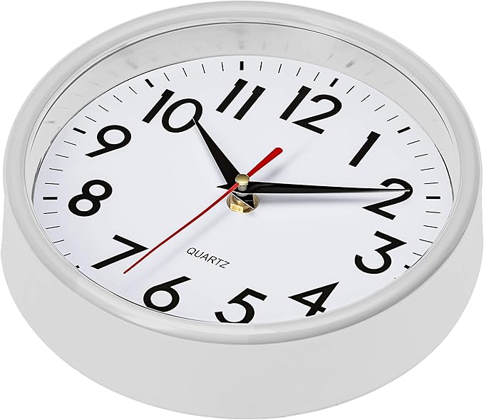 Bernhard Products White Wall Clock 8 Inch Retro Kitchen Silent Non-Ticking Quality Quartz Battery Operated Clock for Home/Office/Classroom/Bathroom/Nursery Room Easy to Read