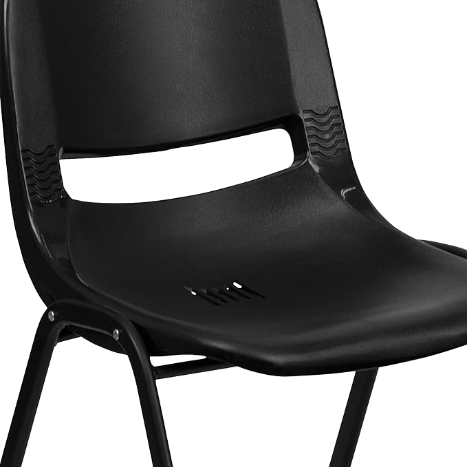 EMMA + OLIVER Black Ergonomic Shell Student Stack Chair - Classroom Chair/Office Guest Chair