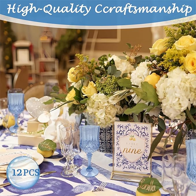 Plastic Wine Glasses，Plastic Goblets Vintage Style Cordial Drinking Glasses for Wedding Reception, Grand Event Party Supplies (12, Blue)