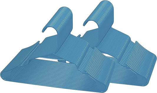 Royale Linens 40 Pack Blue Plastic Hangers for Clothes - Heavy Duty Clothes Hanger for Everyday Use - Lightweight & Space Saving Notched Plastic Hangers
