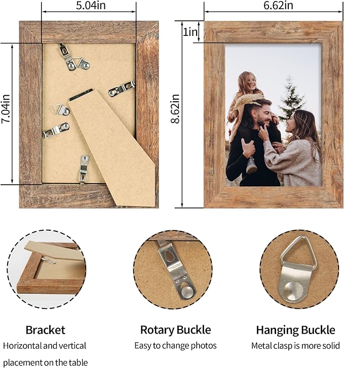 5x7 Picture Frame Set of 4, High Definition Real Glass 5 x 7 Photo Frames for Tabletop Display and Wall Mounting (Distressed White+Smoke Gray+Rustic Brown+Black)