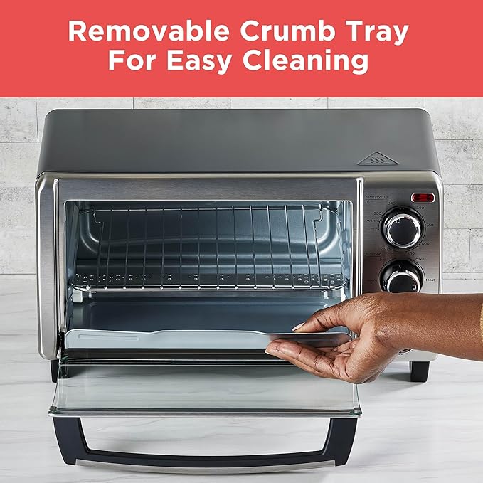 BLACK+DECKER 4-Slice Convection Oven, Stainless Steel, Curved Interior Fits a 9 inch Pizza, TO1313SBD